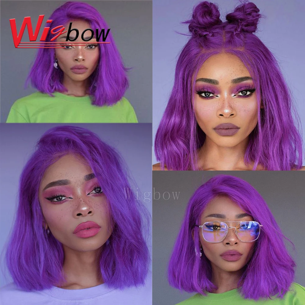 

Brazilian Short Bob Lace Front Wigs Purple 613 Blonde 1B 27 30 Orange Pink Red Ombre Grey 13x6 Straight Remy Human Hair Wigs