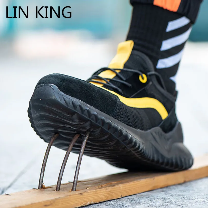 

LIN KING Breathable Men's Safety Shoes Boots With Steel Toe Cap Casual Men's Work Industrial Shoes Puncture-Proof Work Sneakers