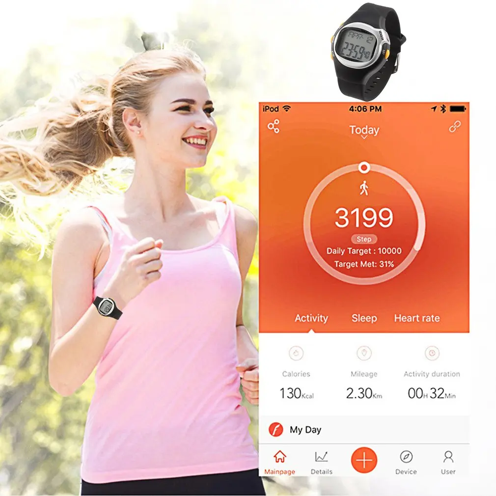 

OUTAD Black Color Pulse Heart Rate Monitor Calorie Counter Stop Watch Calorie Counter Exercise Touch Sensor 6 In 1