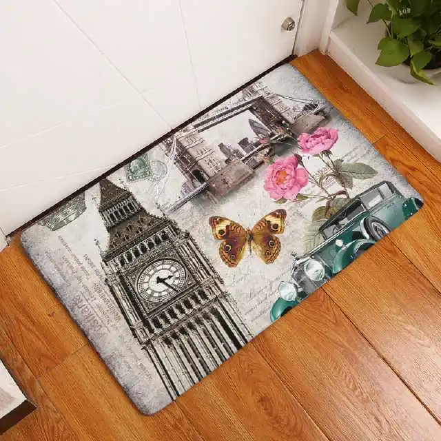 CAMMITEVER Vintage Floral Famous Building Paris Tower Floor Rug Doormat Mat Kitchen Carpet Toilet Rug Porch Doormat - Цвет: 2159-11