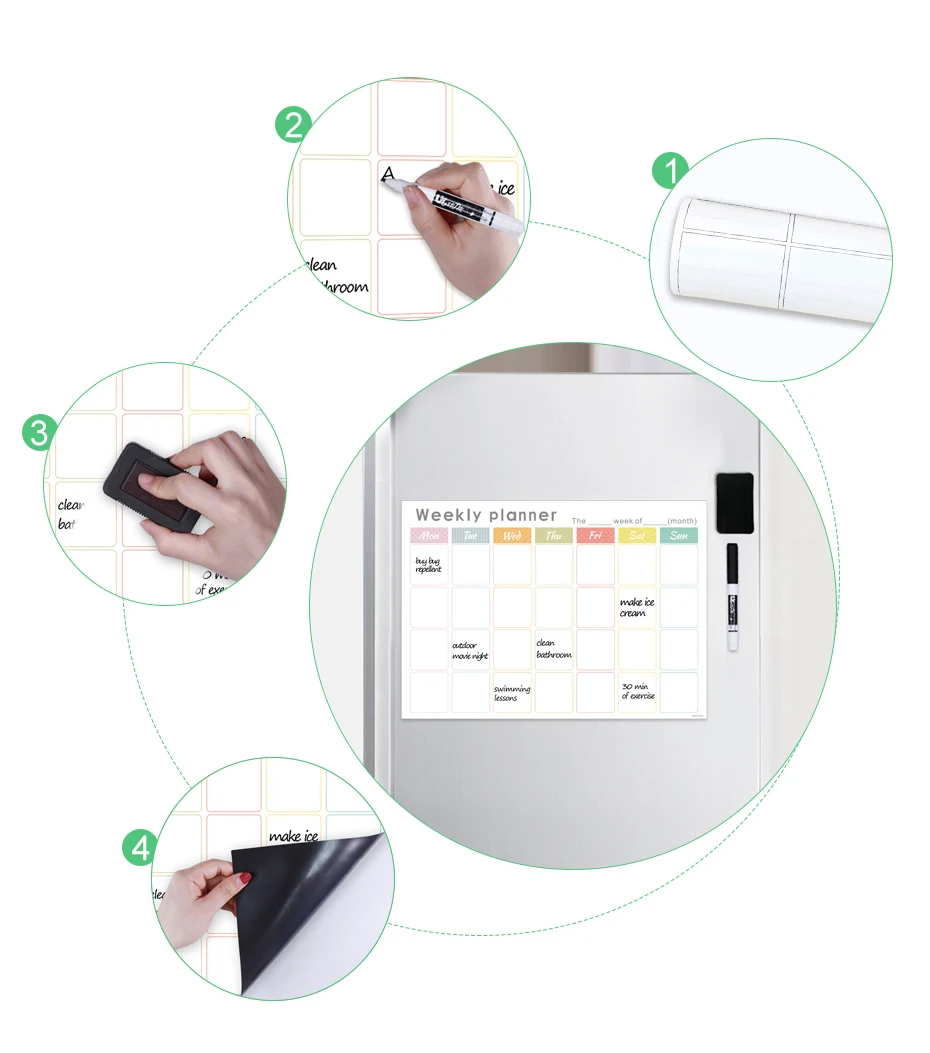 Магнитный календарь на холодильник, еженедельник, ежемесячный планировщик, стираемый график времени, Расписание, наклейка на холодильник, органайзер для сообщений, доска