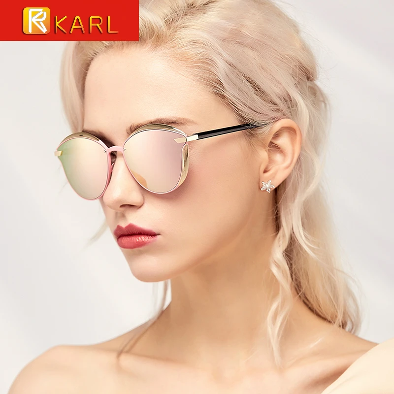 KARL Brand Round Oversized Sunglasses Women Polarized Mirror for Ladies Driving Sun Glasses Vintage Female Shades with Box