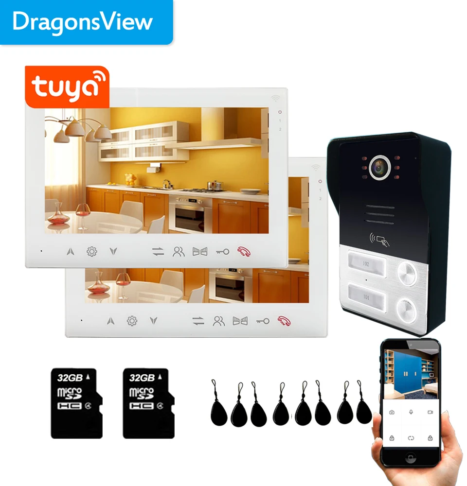 Видеодомофон Dragonsview с Wi-Fi домофон 7 дюймов 2 кнопками для семей умное приложение Tuya