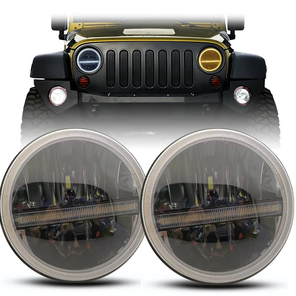 

2pcs Car Reflector 7 Inch Round LED Headlight Halo Angle Eyes For Jeep Wrangler JK LJ TJ 1997-2017 Lada 4X4 Niva Urban