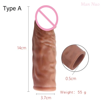 Man Nuo Realistic Penis Sleeve Condom For Male Penis Enlargement Extender Reusable Cock Cover Delayed Ejaculation Adult Sex Toys 2
