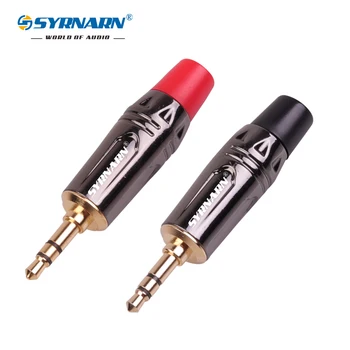 

SYRNARN 3.5 stereo connector Microphone plug Audio Connector 3.5mm Stereo Male Plug Assembly Gunmetal Plated Black&Red 2pcs