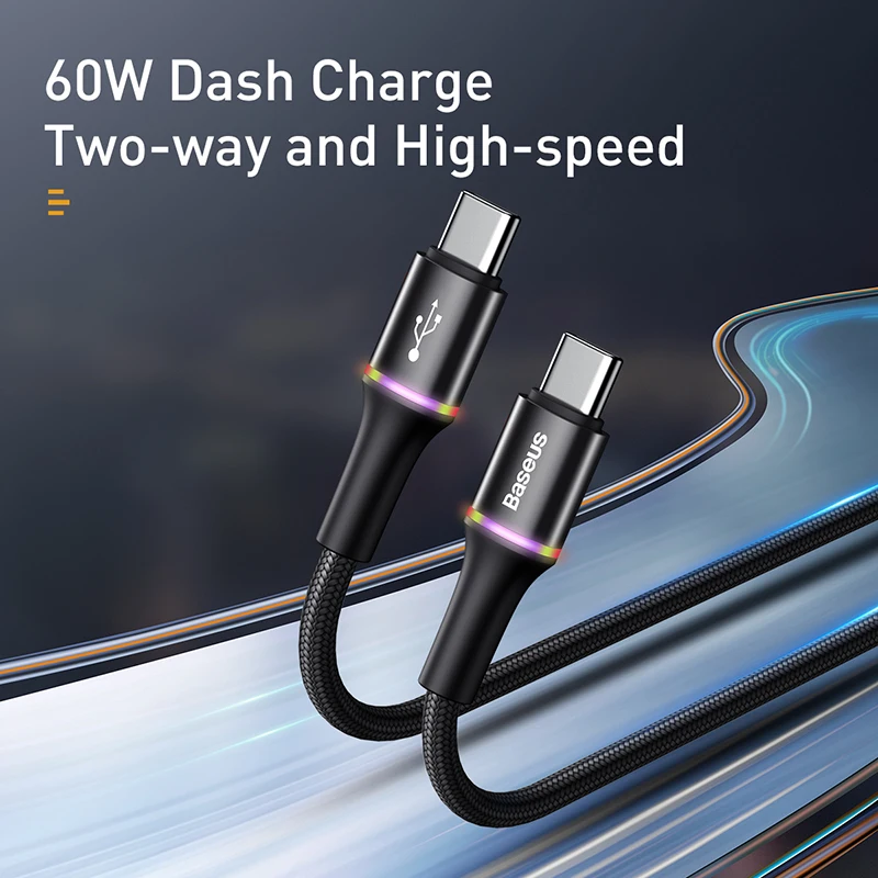 Baseus 60 Вт с разъемом USB Type C кабель быстрое зарядное устройство провод шнур PD USBC c