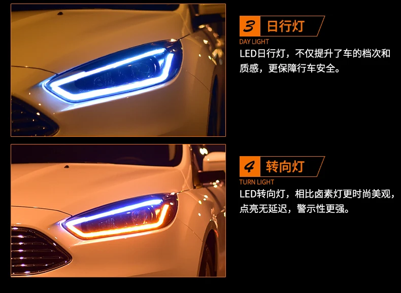 Чехол для автомобиля для Ford Focus головной светильник s светодиодный головной светильник DRL светодиодный объектив фары HID Xenon светильник поворота светильник для бега