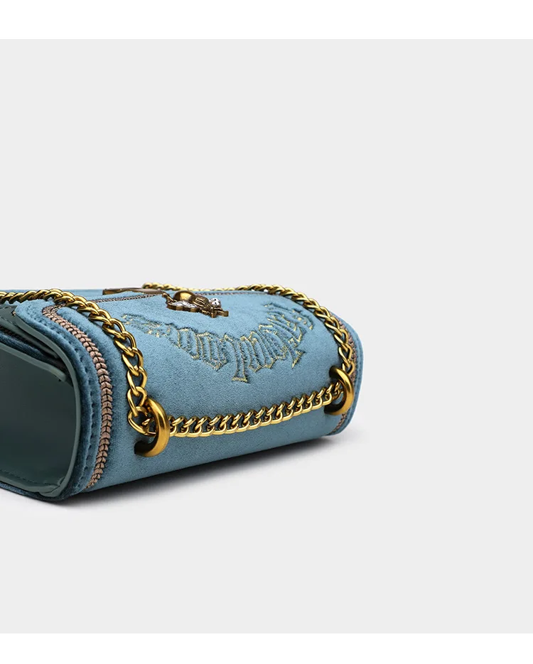 Black Blue Green Luxury Embroidered Velvet Handbag for Women Brand Gold Chain Shoulder Bags Female Small Bee Lock Cross body Bag (17)