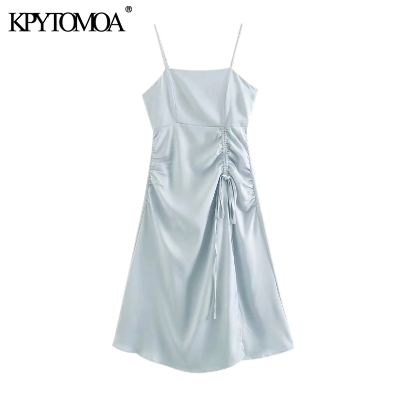 KPYTOMOA Women 2020 Chic Fashion Lace-up Pleated Midi Dress Vintage Backless Zipper Thin Straps Cozy Female Dresses Vestidos KPYTOMOA Women 2020 Chic Fashion Lace-up Pleated Midi Dress Vintage Backless Zipper Thin Straps Cozy Female Dresses Vestidos