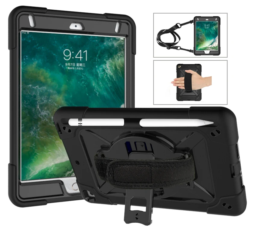 With shoulder strap Противоударный детский чехол для iPad Mini 5 чехол 360 градусов Поворотная Выдвижная подставка funda для Mini 4 чехлы с ручными/плечевыми ремнями - Цвет: With shoulder strap