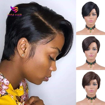 

Lace Human Hair Wigs Short Pixie Cut Straight Bob Lace Wig Remy Human Hair Wigs For Women Lace Part Human Hair Wig With Bang