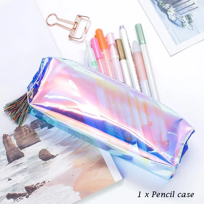 

Transparent Tassels Zipper Makeup Pencil Bag Storage Pen Case Holder Colorful Student Stationery Pouch 5 Colors Fashion