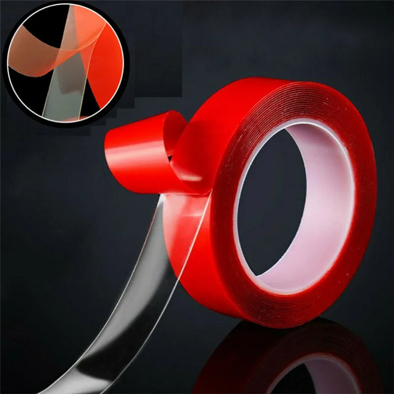 1CM Width Red Двухсторонняя лента бесследный моющийся с адгезионным покрытием клейкая лента ручка нано Невидимый красный гель ленты прозрачный волшебный гель - Цвет: 1CM Width Red