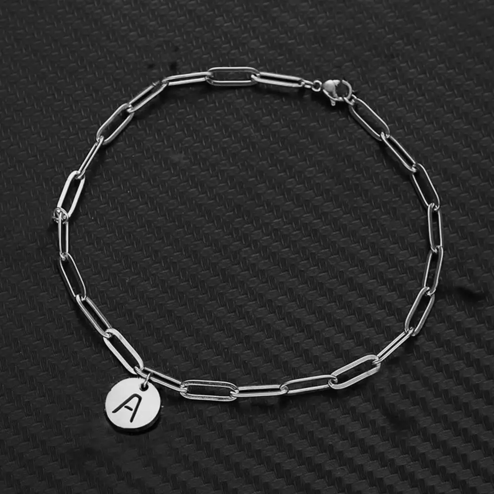 Bracelet Jewelry MinaMaMa Stainless Steel Square Chain Initial Letter Charm Bracelet For Women Men Coin 26 Alphabet Bracelet