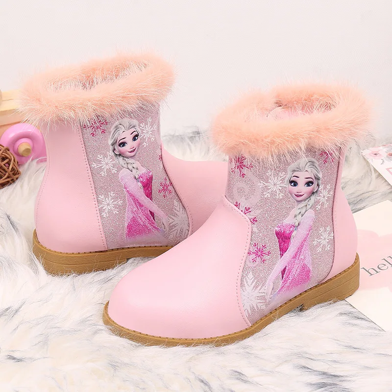 Günstige Mädchen gefrorene elsa Herbst Winter Prinzessin Stiefel Disney Nette Warme Perlen Cartoon Elsa Leder Kinder Cartoon schuhe