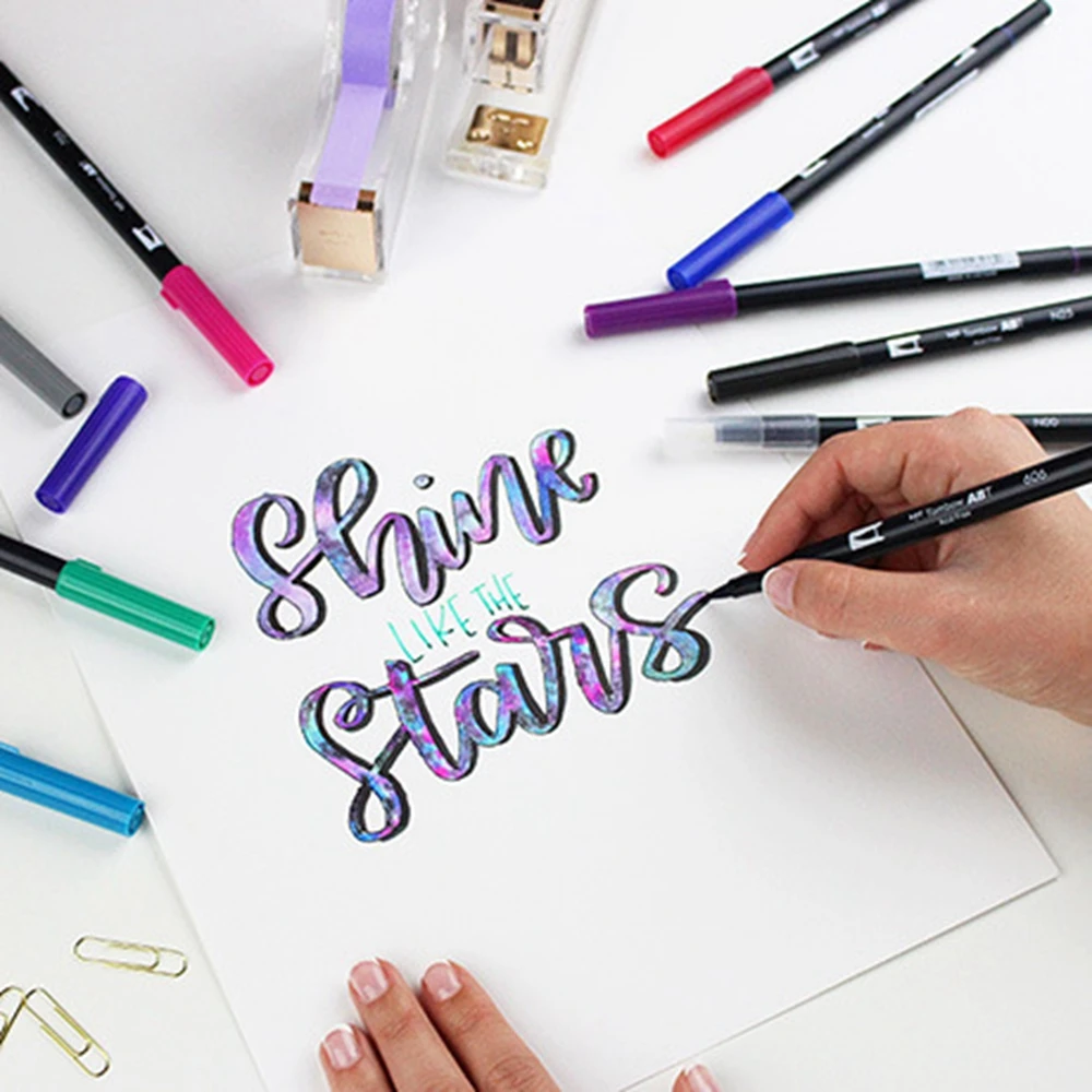 Tombow ABT Dual Brush Pen Art Markers Calligraphy Drawing Pen Set Bright 10-Pack Blendable Brush Fine Tip Watercolor Lettering