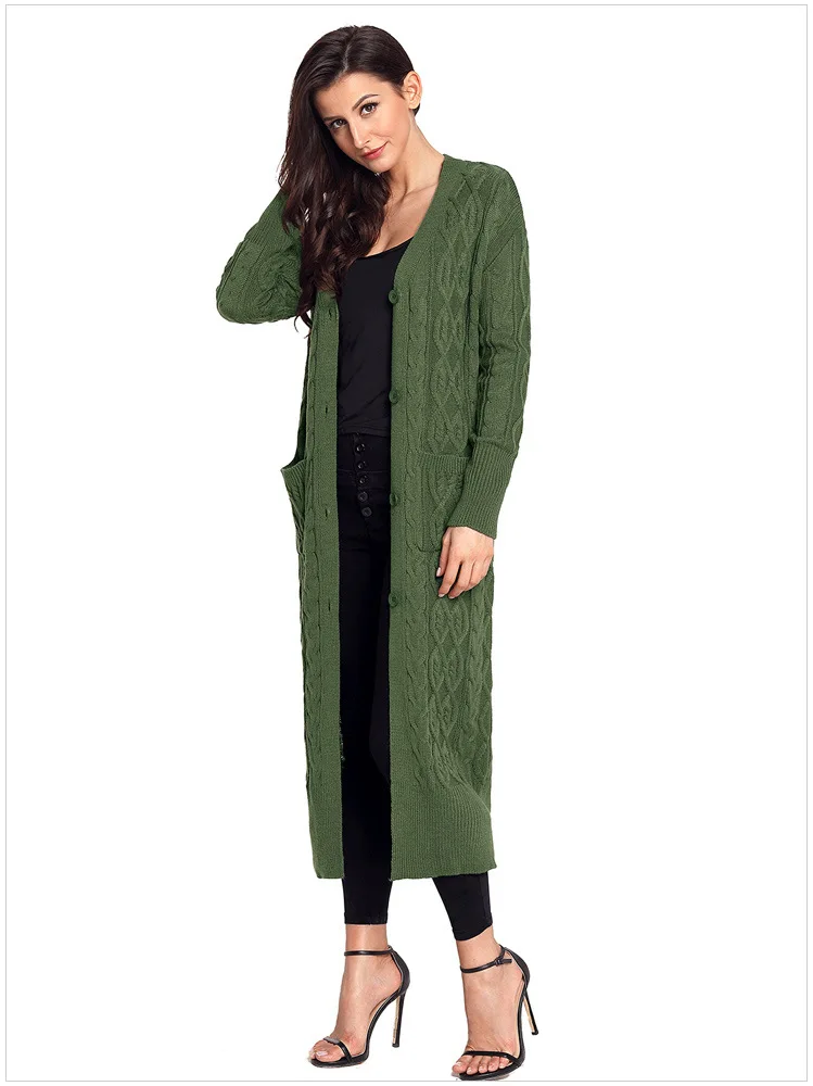 Women Knitted Cardigan Open Stitch Pocket Casual Long Knitwear Cardigans Ladies Long-sleeve Jacket Coat Sweaters AA11916