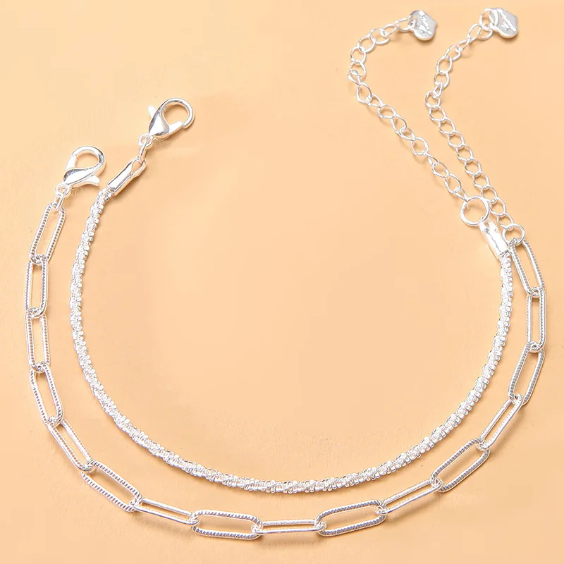 2Pcs/Set Silver Color Gypsophila Adjustable Bracelet For Women Sparkling Double Layer Bangles Fashion Jewelry Wedding Gifts