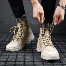 Кожаные ботинки; мужские ботинки на платформе со шнуровкой в стиле ретро; Повседневная стильная кожаная обувь; мотоциклетные ботинки; botas motocicleta hombre;#1025g25