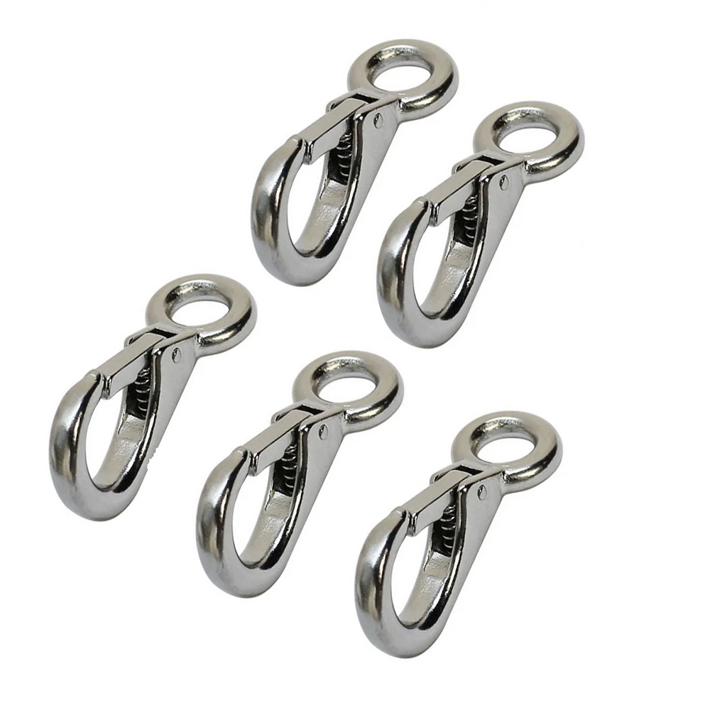 5PCS 304 Stainless Steel 83mm Fixed Spring Snap Hook Heavy Duty