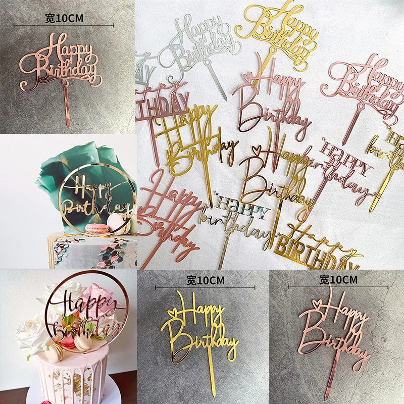 Pastel de acrilico feliz cumpleaños, decoración de pastel de cumpleaños, banderas para niños, adornos de pastel de fiesta, Baby Shower