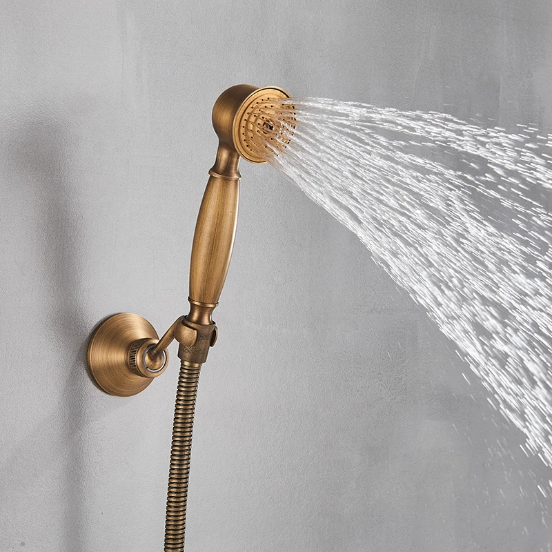 Telephone Style Bathtub Faucet Bathroom Bath Wall Mounted Hand Held Antique Brass Shower Head Kit Shower Faucet Sets 4