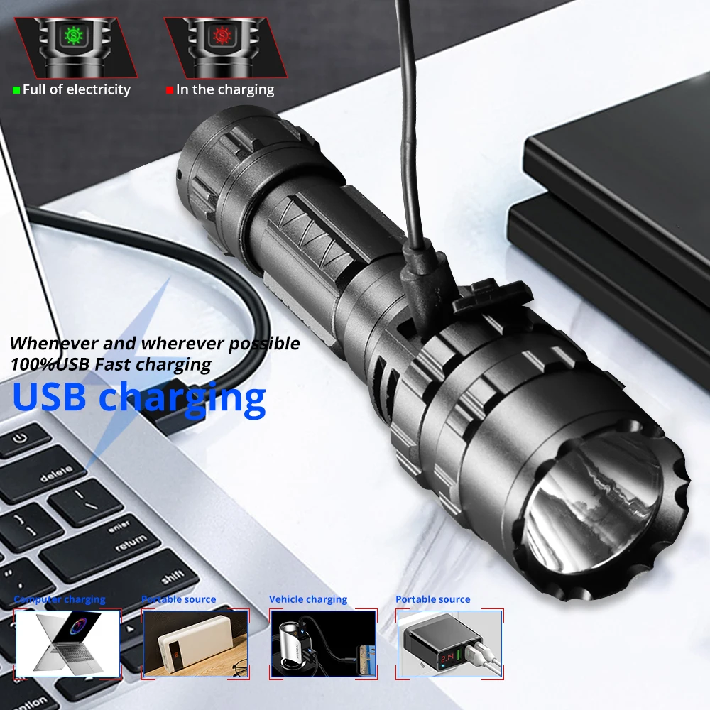 2000 люмен Профессиональный тактический светодиодный светильник с подзарядкой от USB 18650 26650 фонарь с батареей водонепроницаемый охотничий светильник XML2 XHP50.2