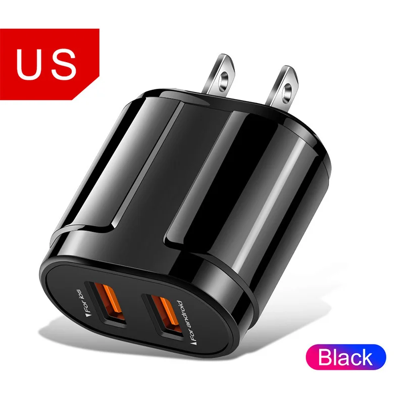 Black US Plug Двойное зарядное устройство USB 5 В 2.4A Быстрая зарядка настенное зарядное устройство адаптер для iphone ipad samsung Xiaomi huawei зарядное устройство для мобильного телефона EU/UK/US Plug - Тип штекера: Black US Plug