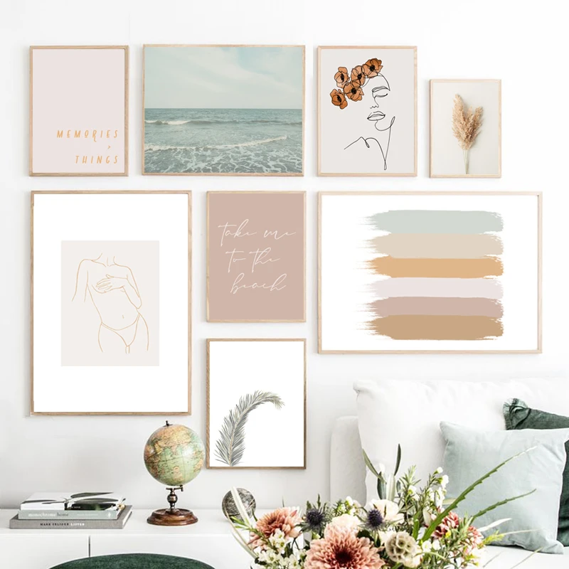 Boho-Beach-Gallery-Wall-Art-Pictures-Sexy-Woman-Line-Abstract-Art-Prints-Rainbow-Sun-Poster-Canvas (4)