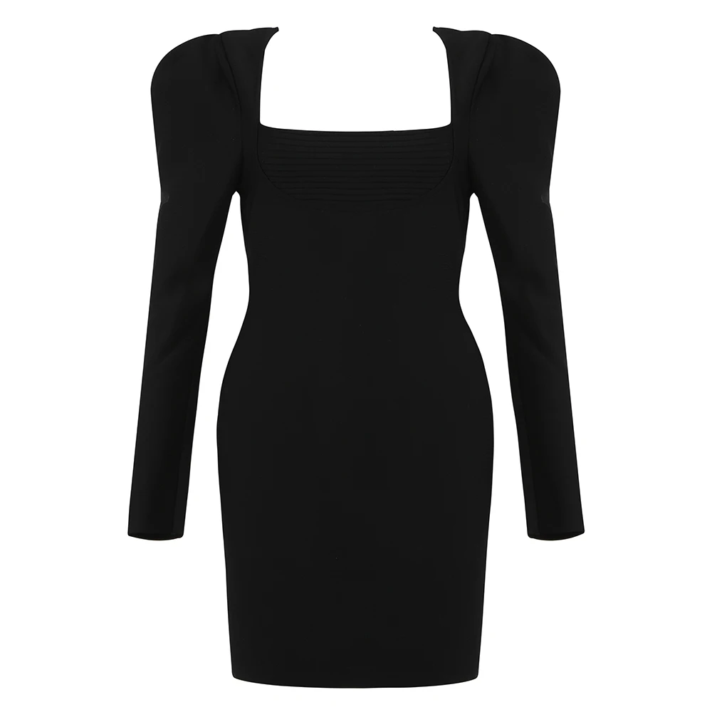 

Женское Бандажное платье, черное сексуальное клубвечерние вечернее платье с пышными рукавами, элегантное облегающее платье на осень и зиму, женская одежда