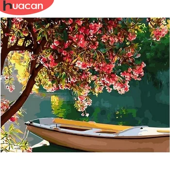 

HUACAN Oil Painting By Number Wall Art Pictures By Number Flower Tree Adult Kits DIY Landscape For Living Room HandPainted Gift