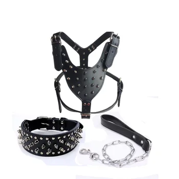 

2020 new item Anti Bite Rivets Three Sets Of Pet Collar Cool Bullet Chest Back With Pet Traction Rope so cool