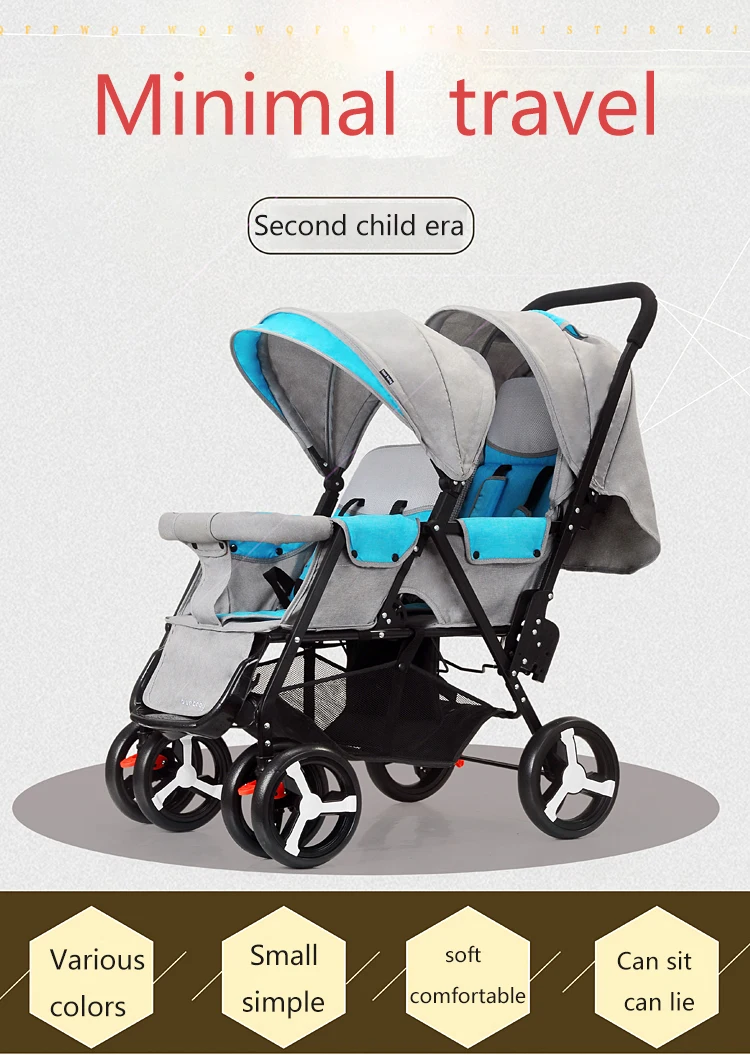 Twin Baby Strollers Lightweight Folding Front Rear Reclining Trolley Baby Double Stroller Can Lie Flat