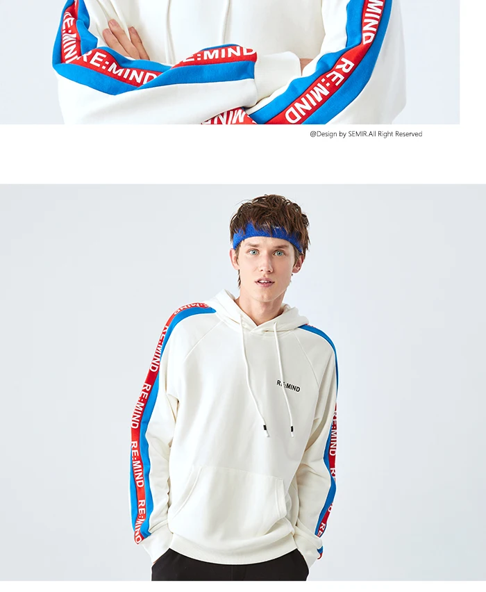 SEMIR осенние белые мужские толстовки с большим карманом, уличная зимняя модная повседневная одежда в стиле хип-хоп, пуловер с капюшоном для мужчин