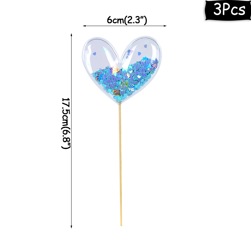 Bling Fairy PVC Cake Topper Heart Star Cloud Shape Shiny Cupcake Topper for Wedding Birthday Party Cake Decorations Mermaid Tail - Цвет: 3pcs PVC toppers-L
