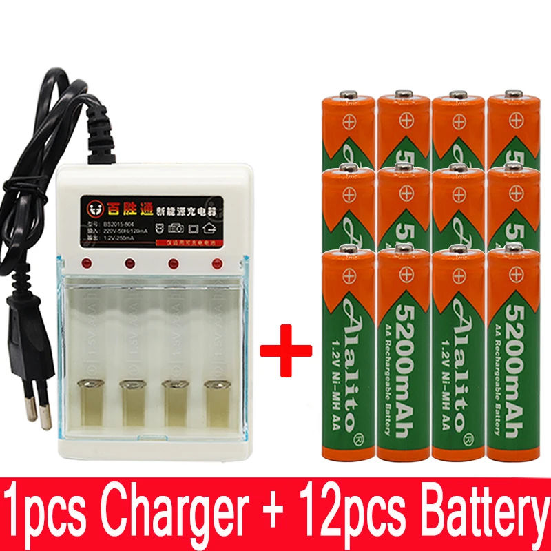 Alalito 1,2 V 5200mAh NI MH AA предварительно Заряженная NI-MH аккумуляторная батарея aa для игрушек камеры батареи для микрофона+ зарядное устройство