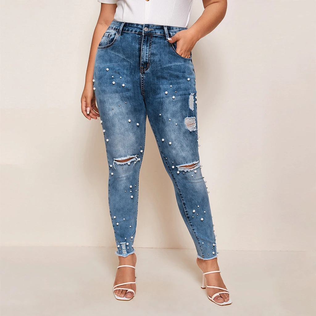 plus size embroidered skinny jeans