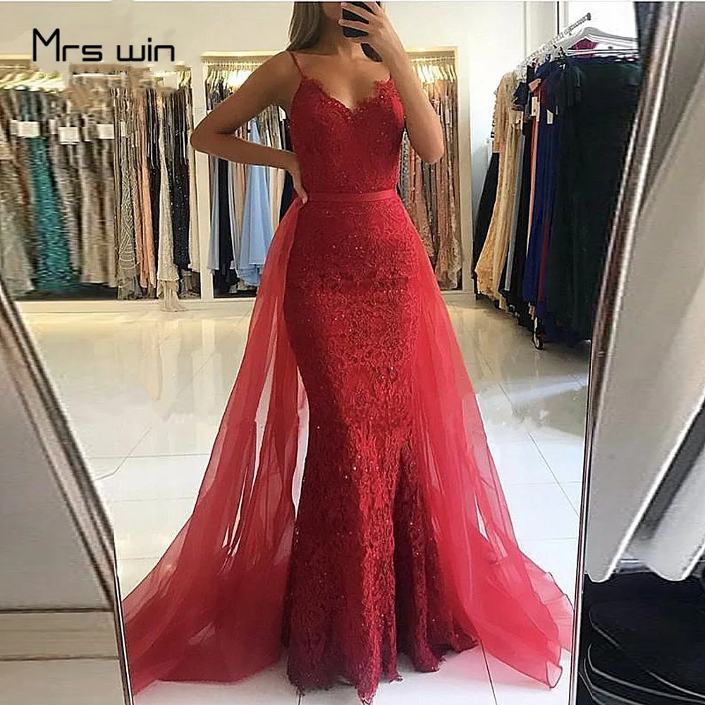 Mrs Win платье для матери невесты красное кружевное и Тюлевое платье на тонких бретельках для выпускного вечера HR370 элегантные платья в пол для мамы