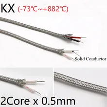 KX Тип 2 ядра x 0,5 мм термопары провода экран из нержавеющей стали Гибкие Изолированные датчик высокой температуры компенсационный кабель