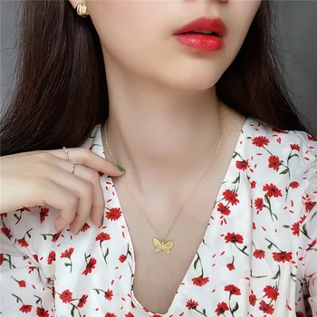 

POFUNUO Real 925 Sterling Silver Gold Butterfly Charm Pendant Necklace Minimalist Women Simple Chic Jewelry Gifts Necklace 2020