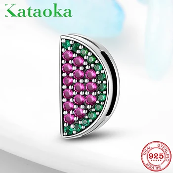 

Hot 925 Sterling Silver Pink Green Zircon CZ Half A Watermelon Clips Beads Fit Original Reflection Clip Charm Bracelet Jewelry