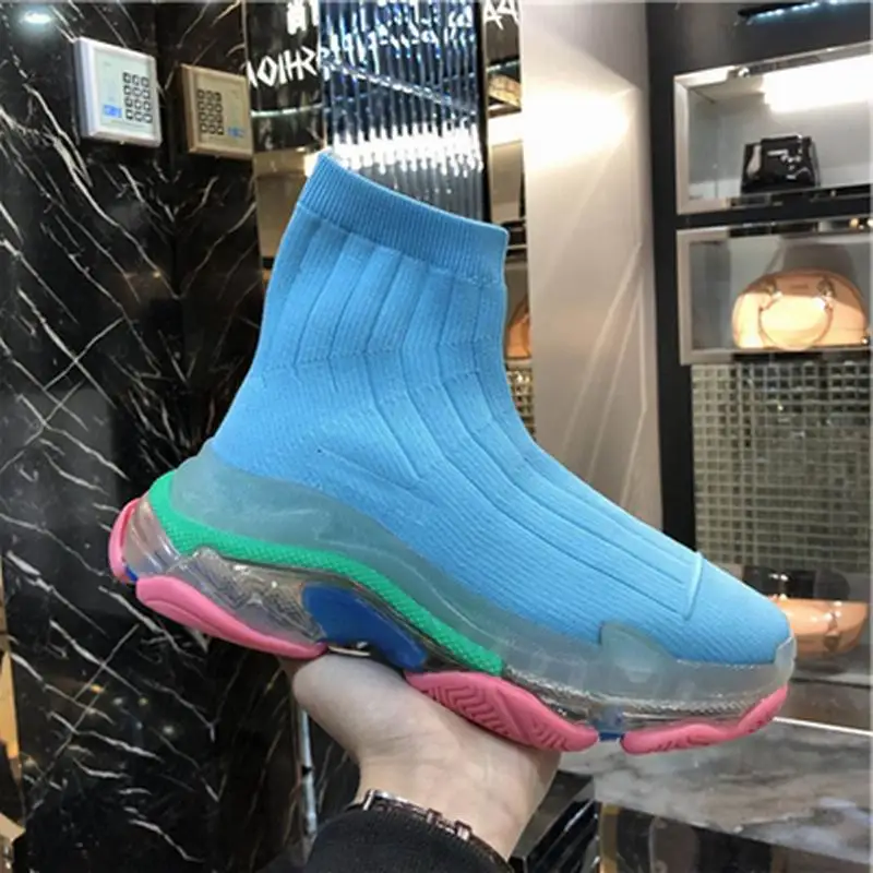 Women's boots new fashion wild men and women couple models crystal cushions increased flying woven elastic socks boots - Цвет: As photo