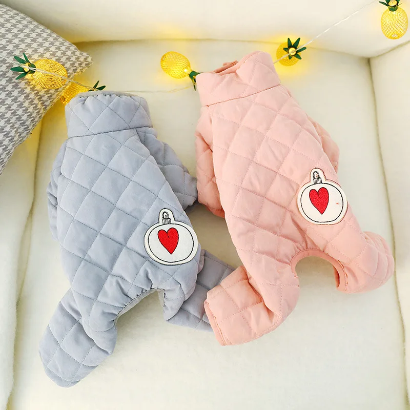 

Pet Clothes Heart Small Bulb Legs Cotton-padded Clothes Winter Style Warm Teddy Bichon Cat Clothing