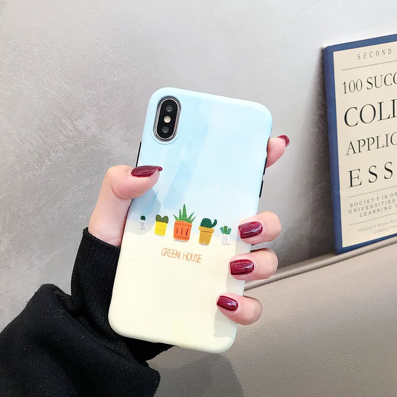 

jamular Frosted IMD Soft Shell Cactus Pattern For 7 Plus 8 Plus X XR 6 6s Plus XS MAX phone back cover All-inclusive soft shell