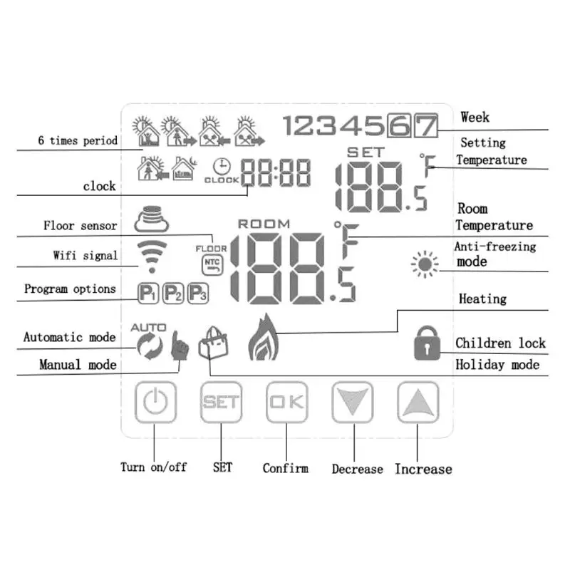 WiFi Smart Electric Heating Thermostat Room Temperature Controller 16A 90-240VAC for Alexa Echo Google Home IFTTT