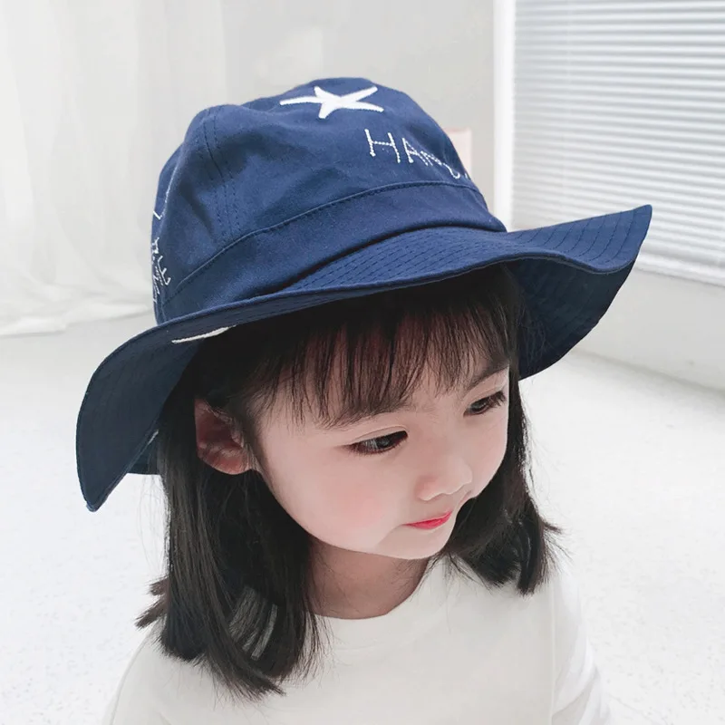 New 2020 Baby Hat for Girls Cotton Spring Summer Baby Cap for Boys Big Brim Embroidery Stars Kids Hats 4 Colors