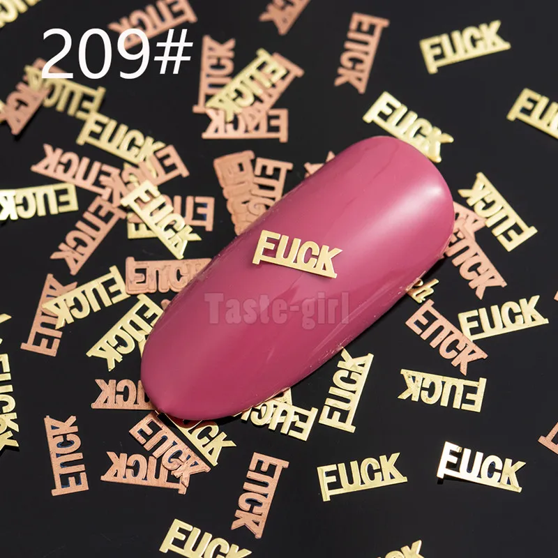 800pcs/pack Metallic Bitch Fcuk Letter Nail Art Decoration Gold Brone Back Slice Decals Sticker Nails Accessories DIY - Цвет: 800KJ209
