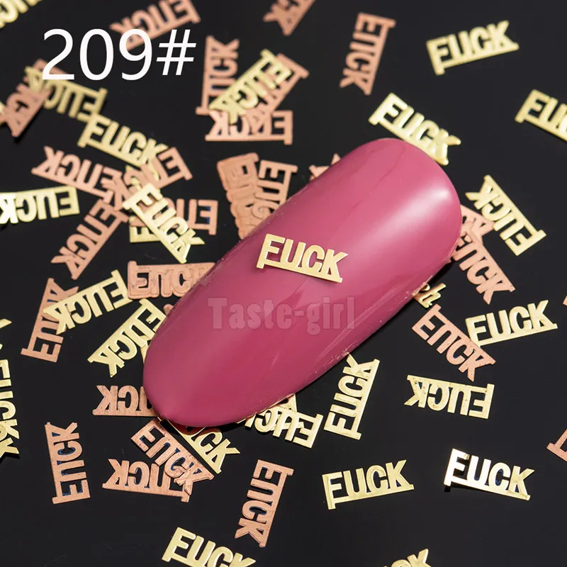 800KJ209 800pcs/pack Metallic Bitch Fcuk Letter Nail Art Decoration Gold Brone Back Slice Decals Sticker Nails Accessories DIY - Цвет: 800KJ209