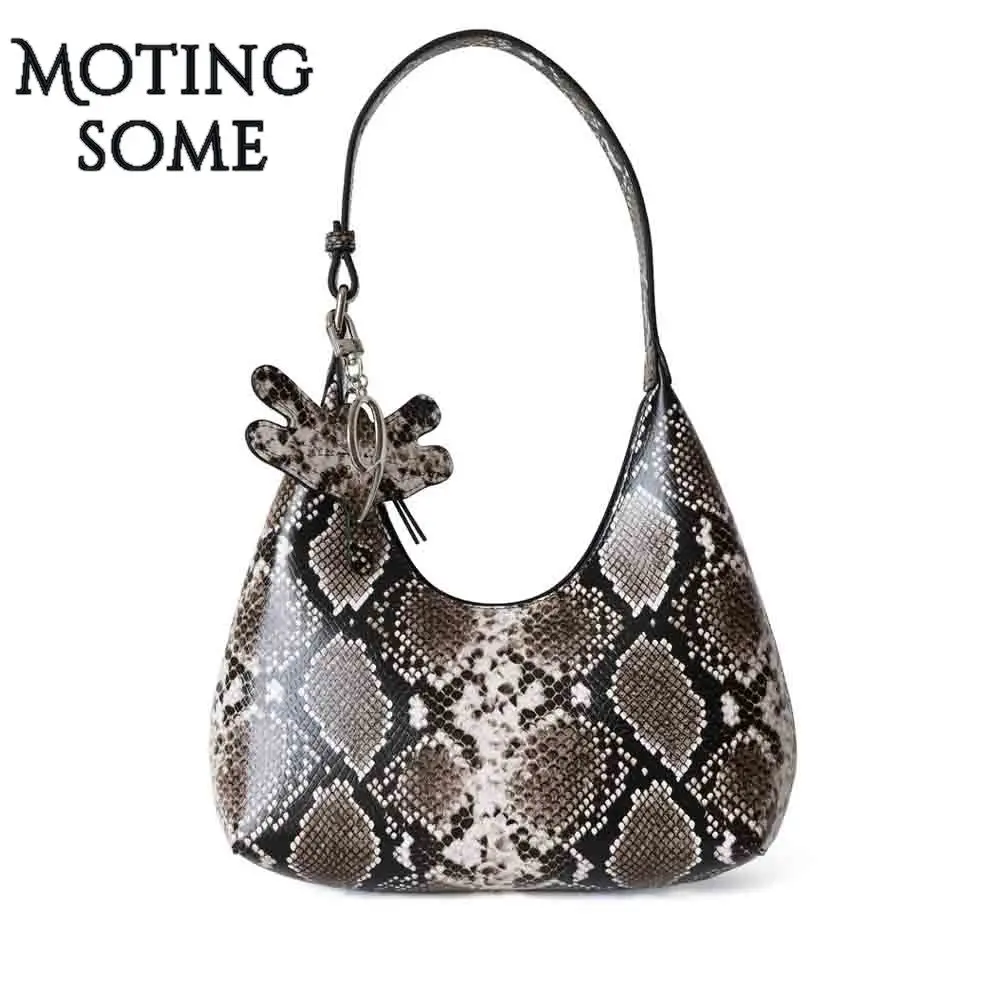 Модная женская сумка хобо из натуральной кожи Подмышечная змеиная телячьей